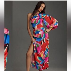 Farm Rio One-Shoulder Slim Floral Midi Dress